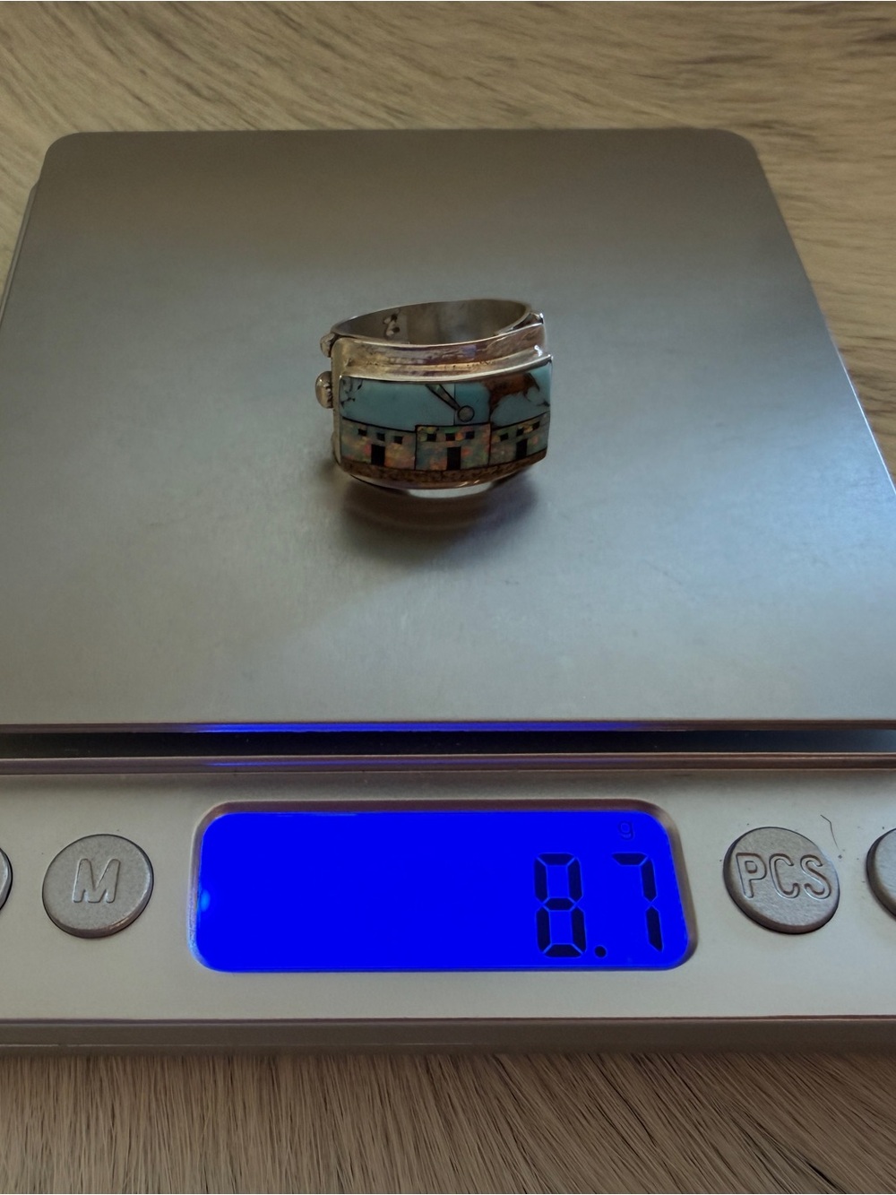 ❤️ Signed Galaxy Micro Inlaid Large Pueblo Scene Sterling Ring Sz 9 Unisex 8.7G - Picture 13 of 17